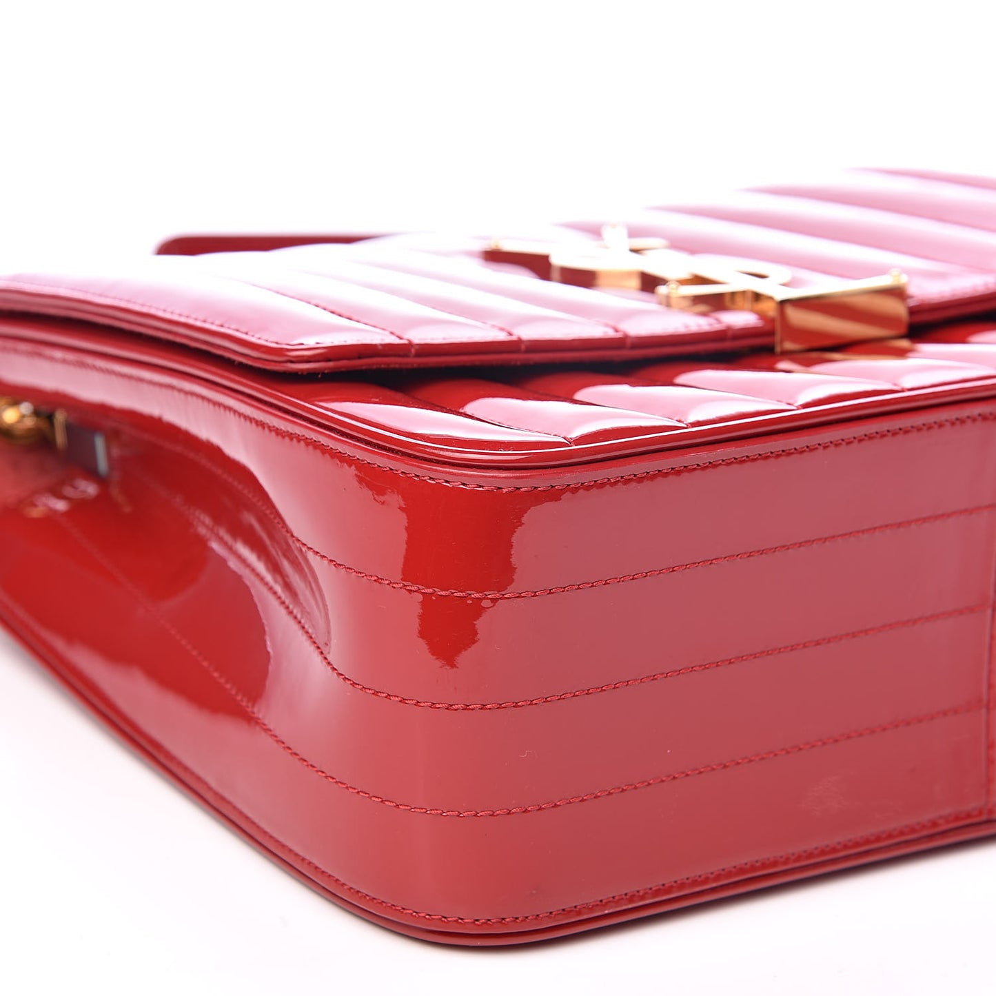 Patent Calfskin Matelasse Monogram Medium Vicky Chain Bag Rouge Eros