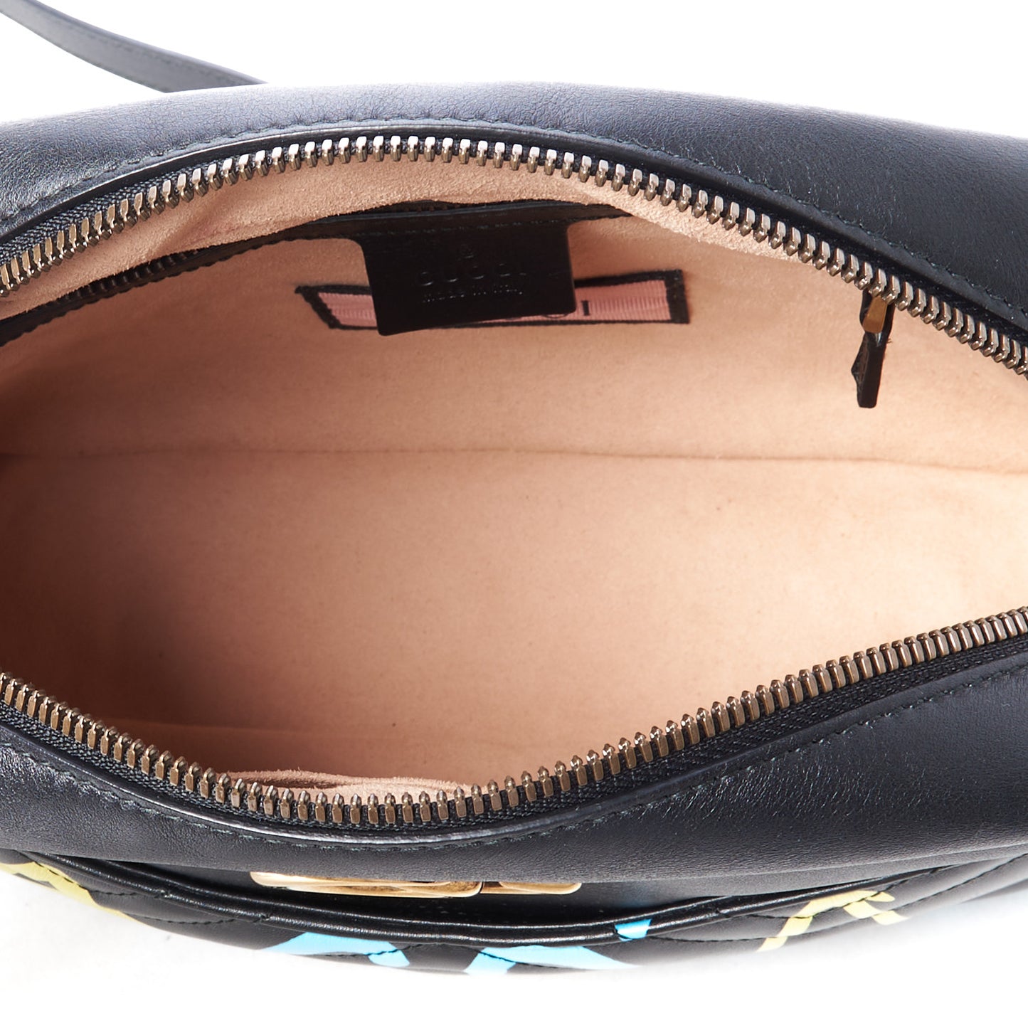 Calfskin Matelasse GucciGhost Medium GG Marmont Chain Shoulder Bag Black New Acquamarine