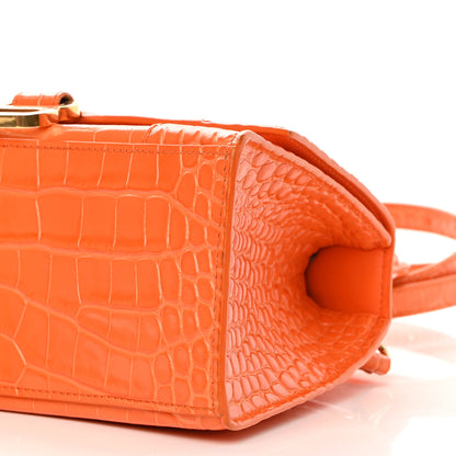 Balenciaga Shiny Calfskin Crocodile Embossed Small Hourglass Top Handle Bag Orange 11 of 18