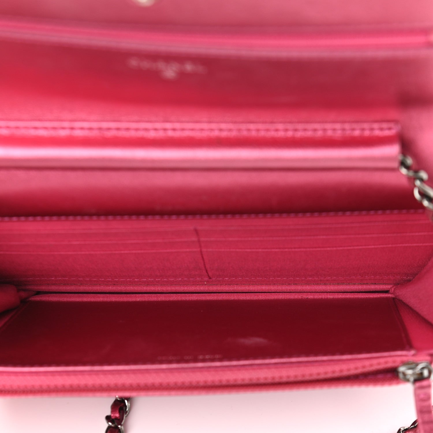 Chanel Metallic Patent Calfskin Quilted Boy Wallet On Chain WOC Fuchsia 5 of 11