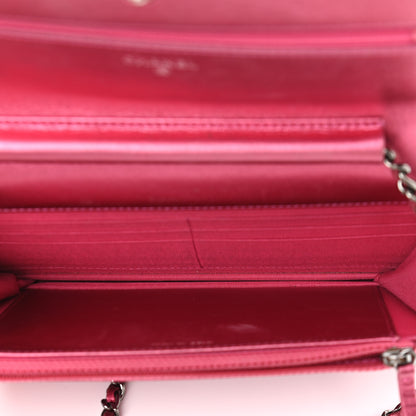 Chanel Metallic Patent Calfskin Quilted Boy Wallet On Chain WOC Fuchsia 5 of 11