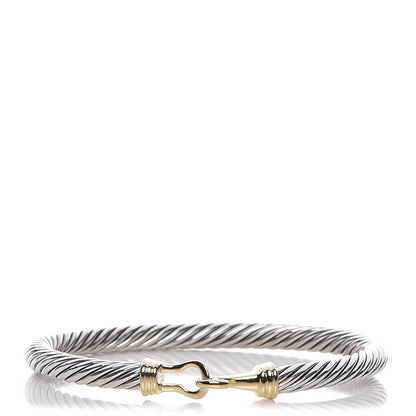 David Yurman Sterling Silver 14K Yellow Gold 5mm Cable Classic Buckle Bracelet 1 of 3