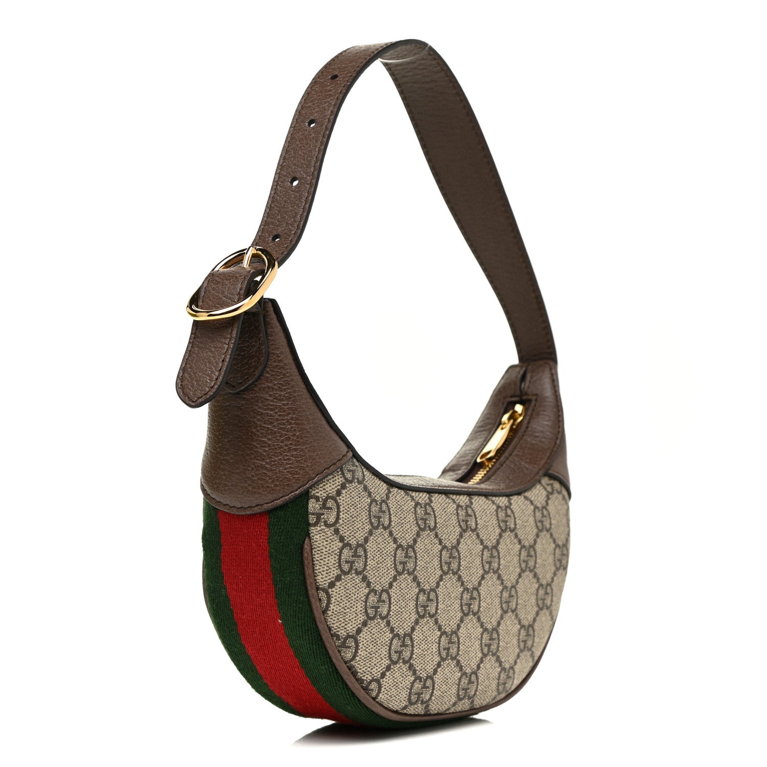 Gucci GG Supreme Monogram Textured Calfskin Web Mini Ophidia Half Moon Hobo Beige Ebony New Acero 3 of 11