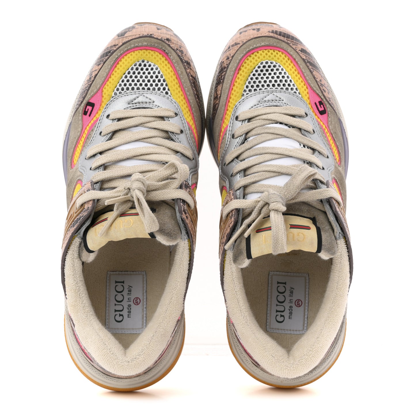Suede Calfskin Tejus Printed Womens Ultrapace Sneakers 37.5 Pink Silver Oatmeal Yolk