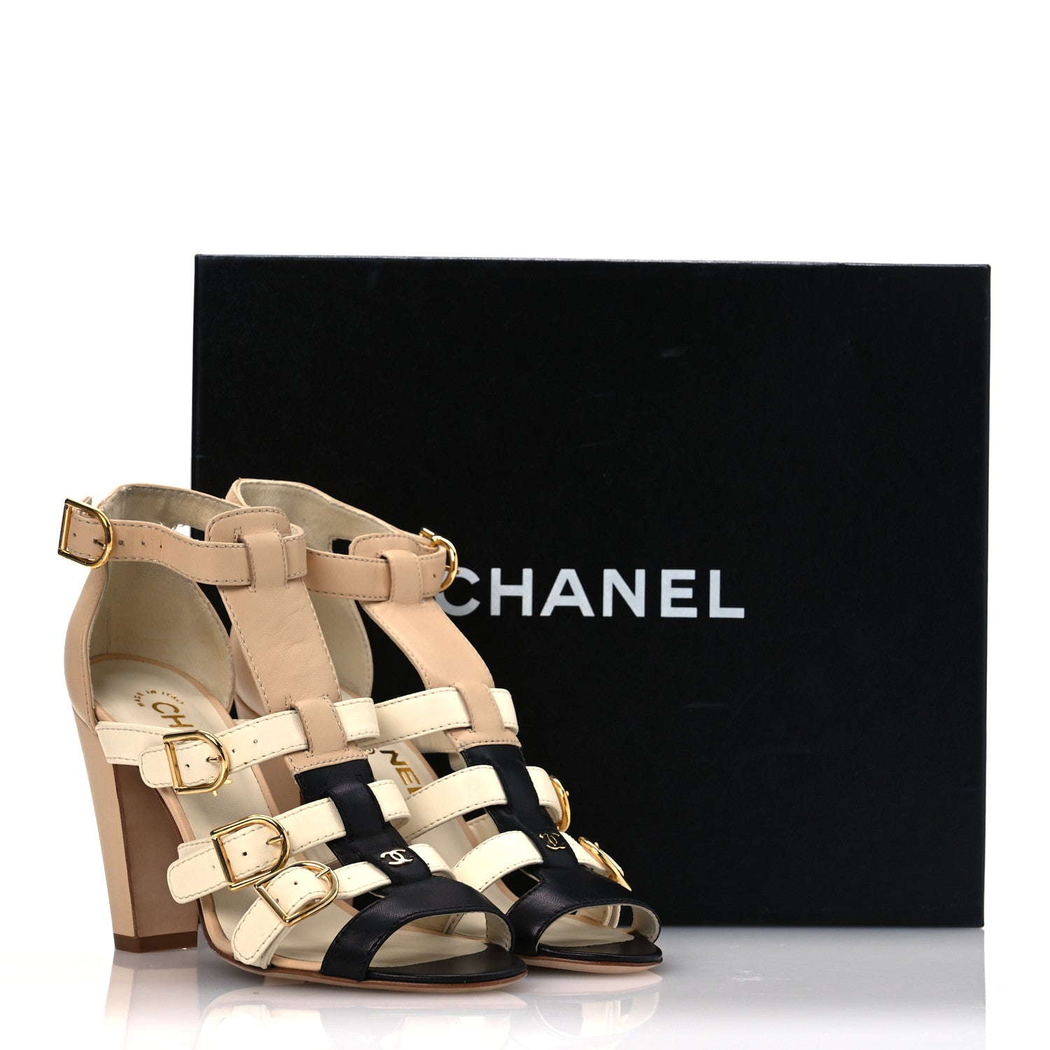 Chanel Lambskin Gladiator Sandals 36 Beige White Black 16 of 16