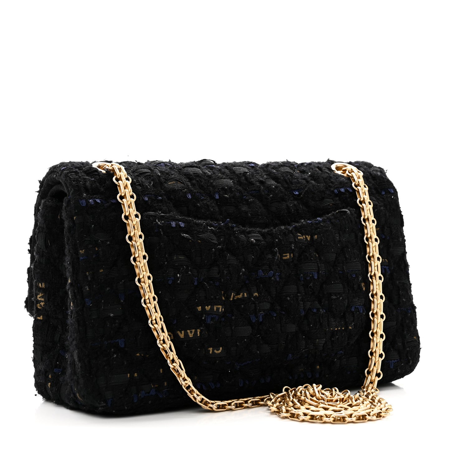 Tweed Quilted Mini 2.55 Reissue Flap Black Gold Navy