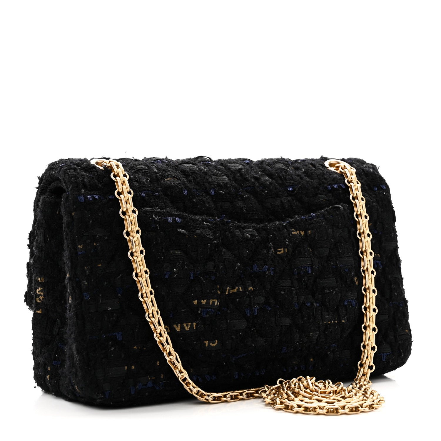 Chanel Tweed Quilted Mini 2.55 Reissue Flap Black Gold Navy 3 of 10