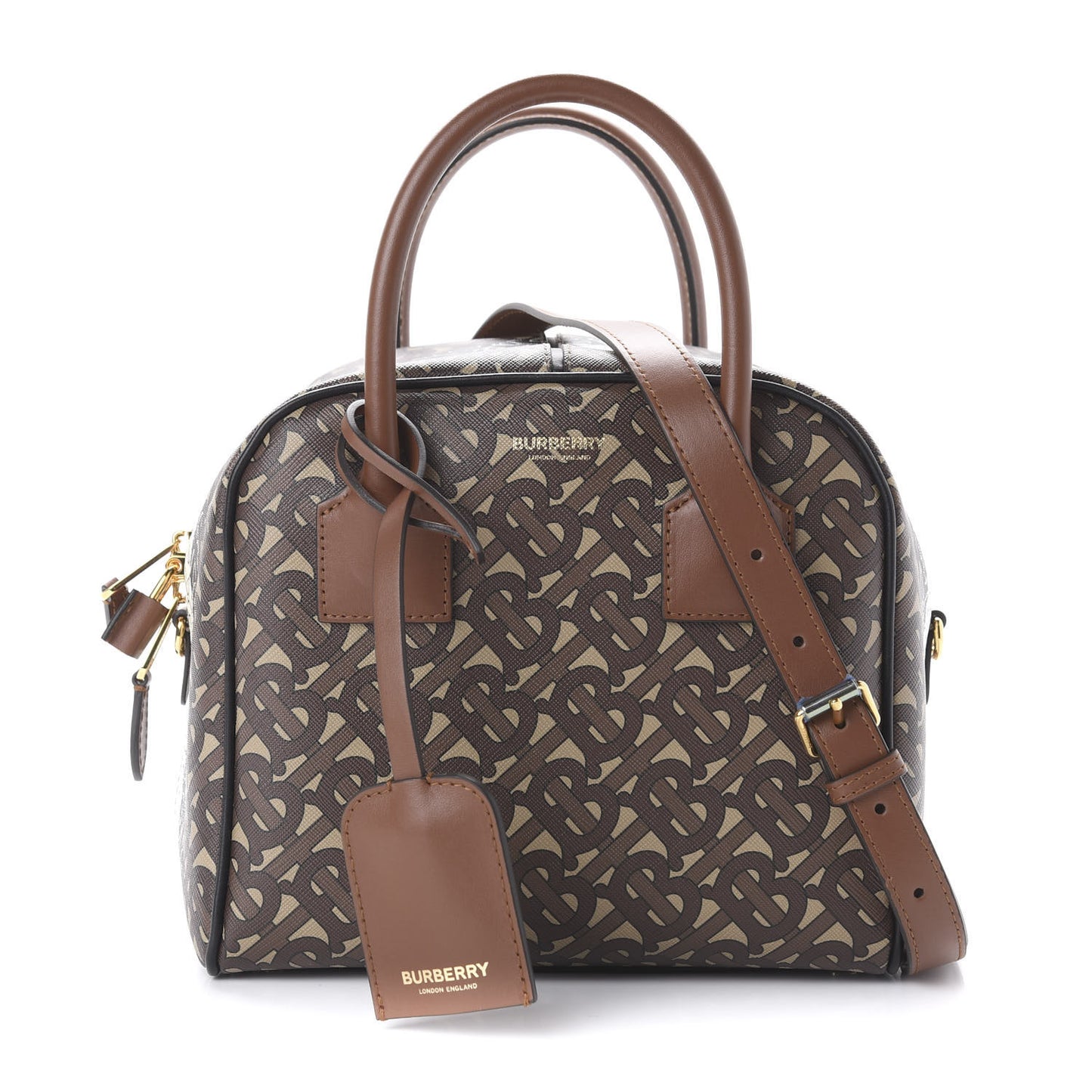 E-canvas Monogram Stripe Small Cube Bowling Bag Bridle Brown