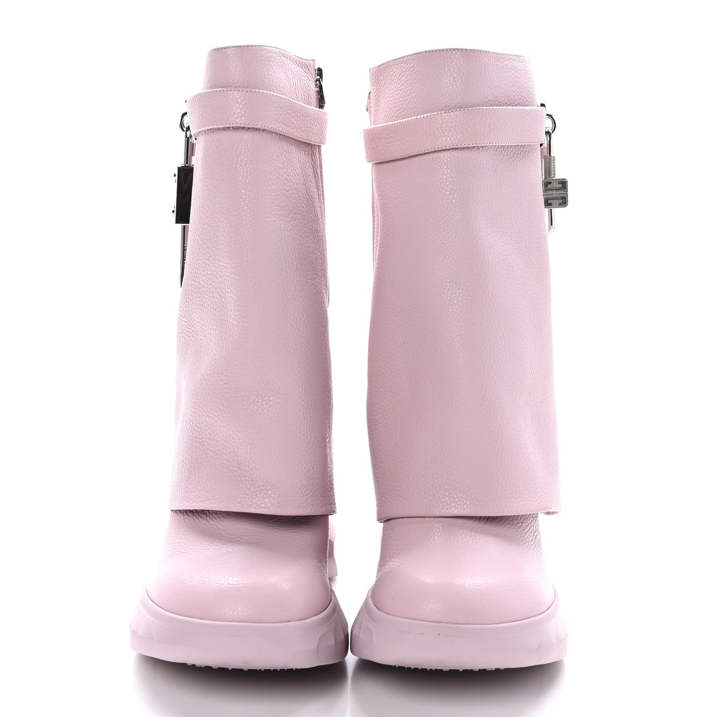 Grained Calfskin Shark Lock Biker Ankle Boots 40 Pink