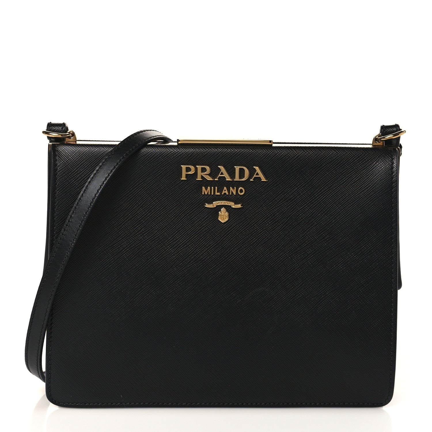 Prada Saffiano City Calfskin Light Frame Bag Black 1 of 8