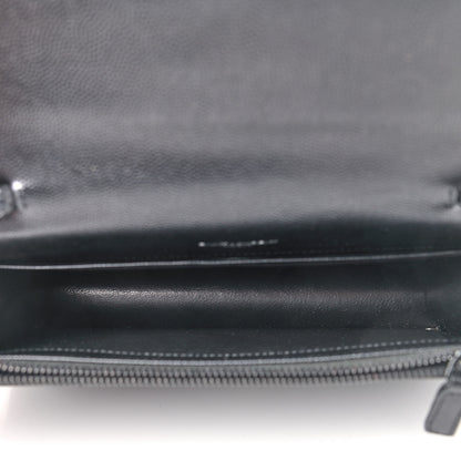 Saint Laurent Grain De Poudre Matelasse Chevron Monogram Envelope Chain Wallet Black 7 of 8