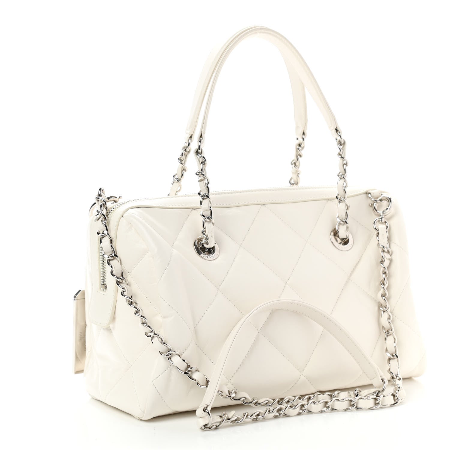 Chanel Calfskin Quilted Small CC Bowling Bag White 3 of 11