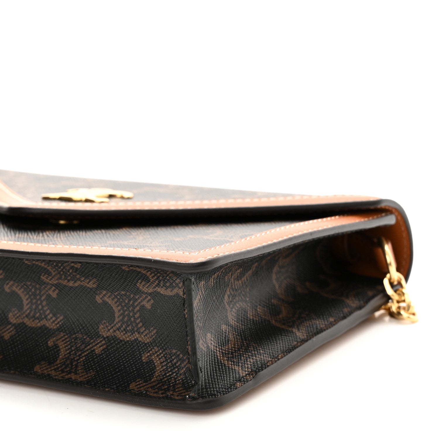 Celine Triomphe Canvas Calfskin Wallet on Chain Tan 10 of 10
