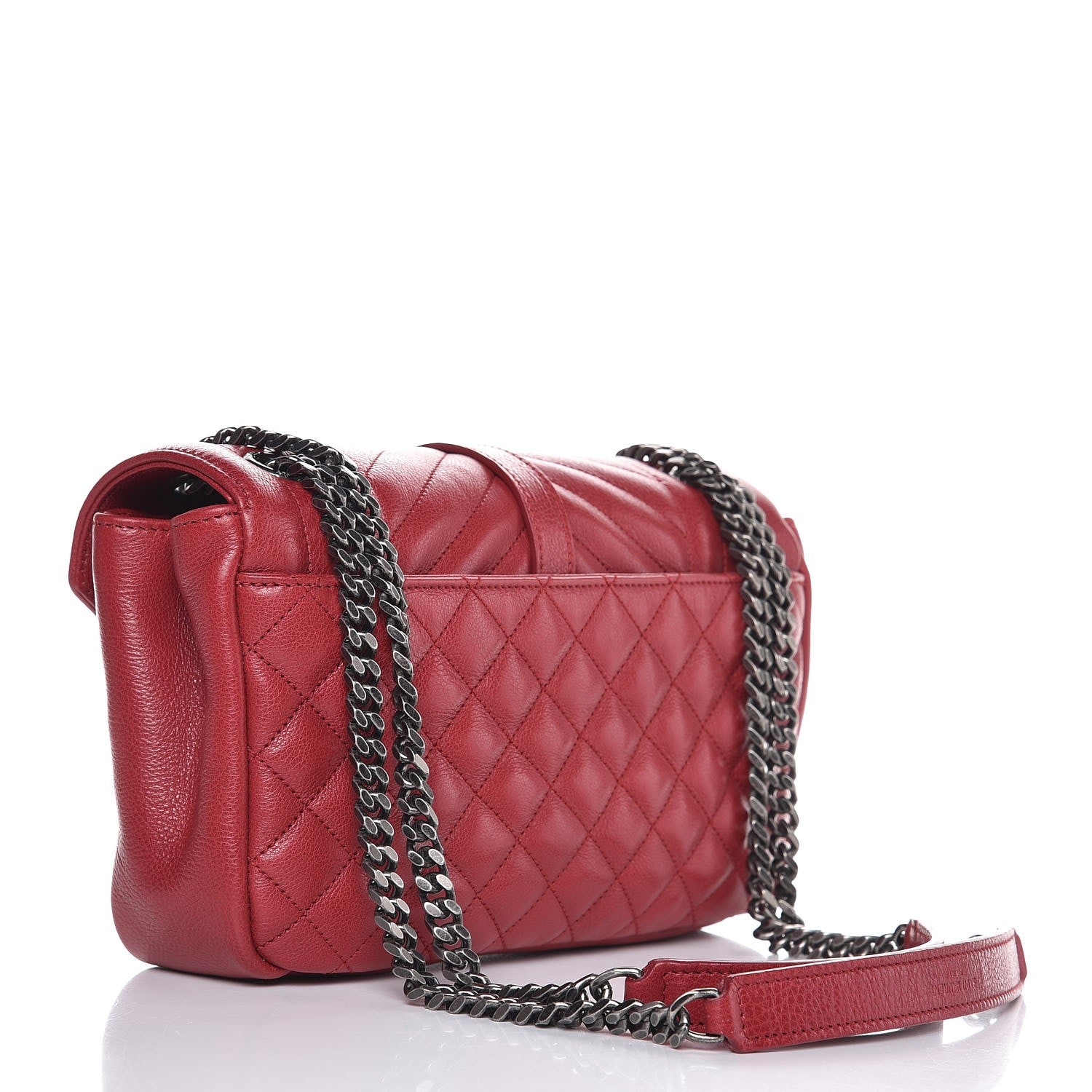 Saint Laurent Grained Calfskin Medium Triquilt College Monogram Satchel Red 3 of 8