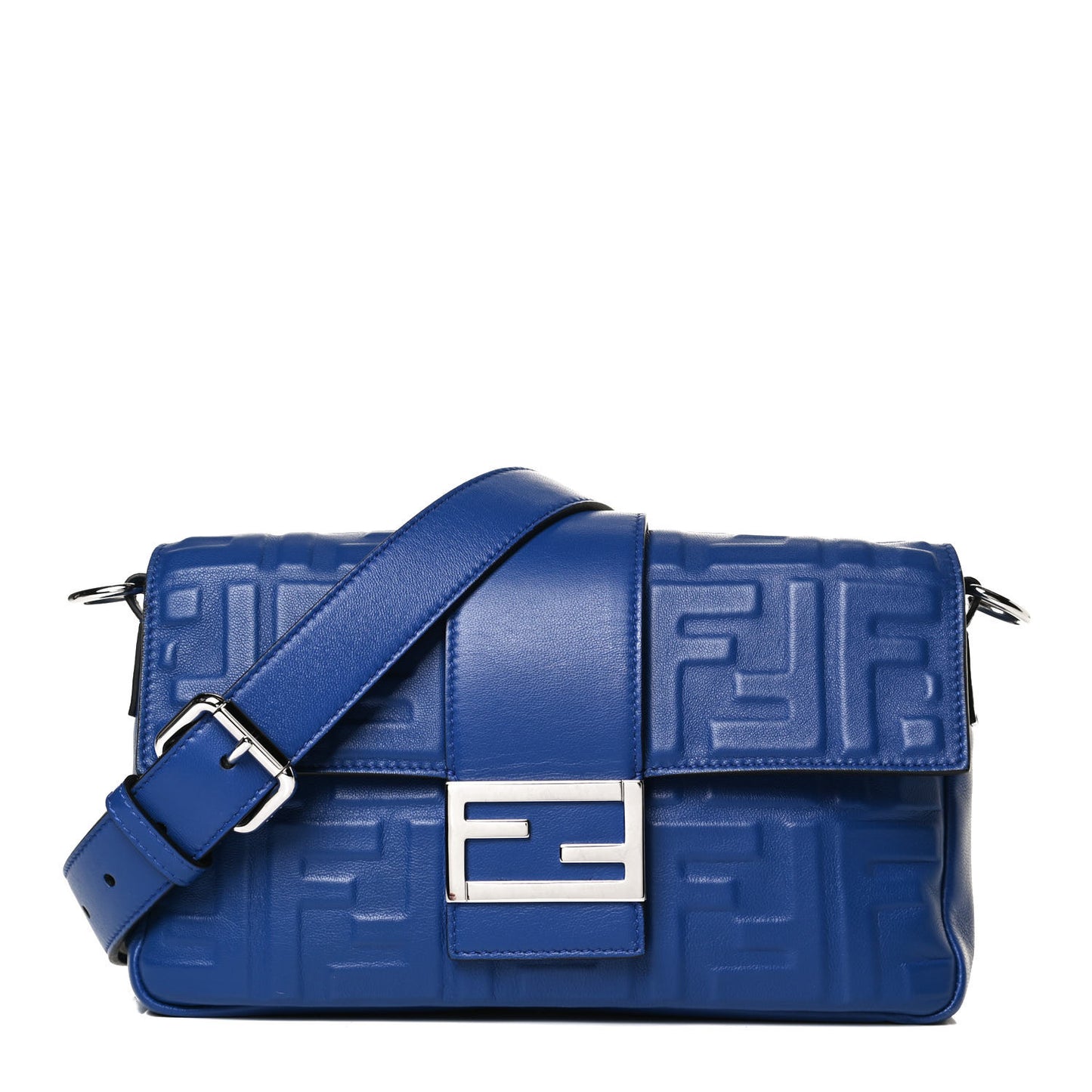 Nappa FF 1974 Embossed Belt Baguette Bag Blue Neon