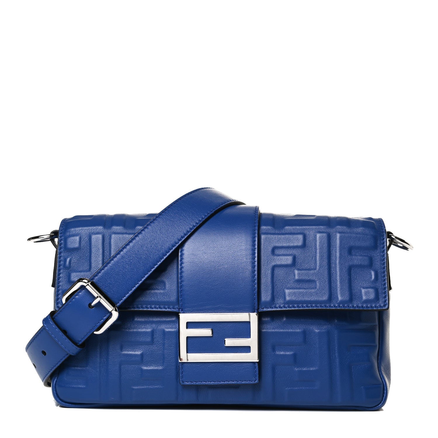 Fendi Nappa FF 1974 Embossed Belt Baguette Bag Blue Neon 1 of 18