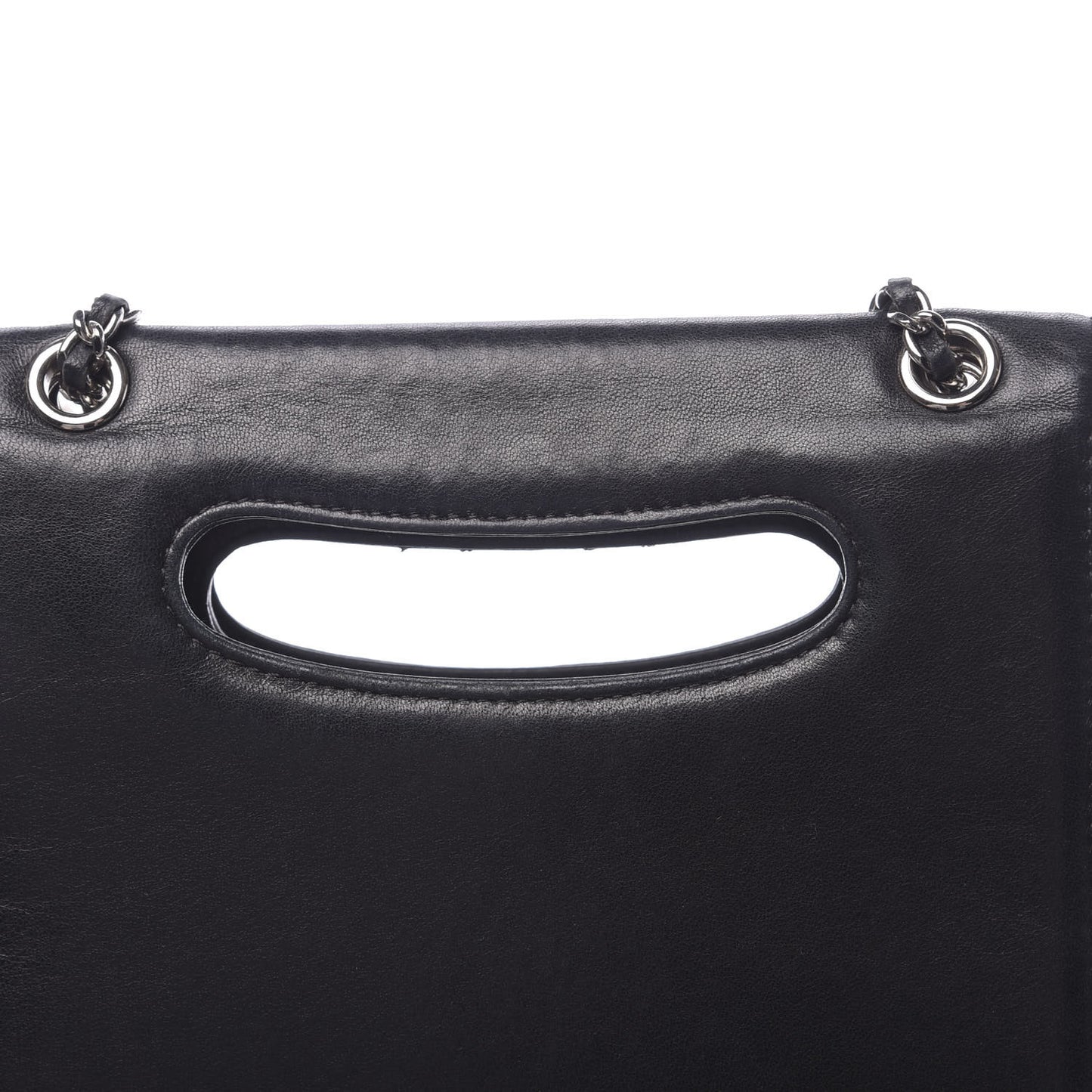 Lambskin Top Handle Logo Flap Black