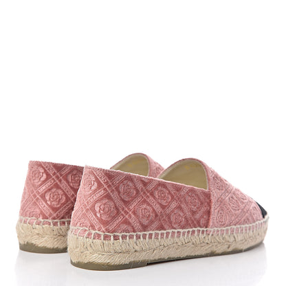 Chanel Velvet Grosgrain Quilted Camellia CC Espadrilles 37 Pink Black 4 of 11