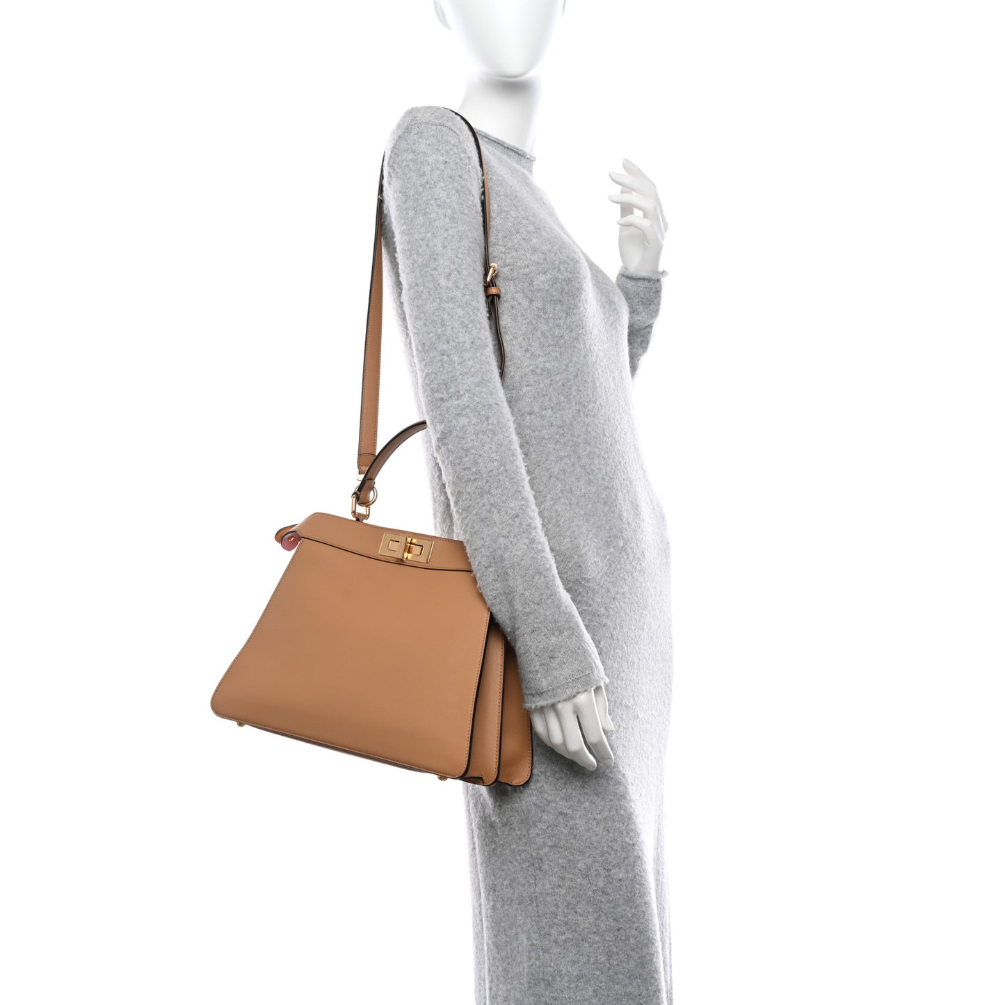 Vitello Seta Nappa FF Striped Embossed Medium Peekaboo I SEE U Satchel Miele Scuro Multicolor