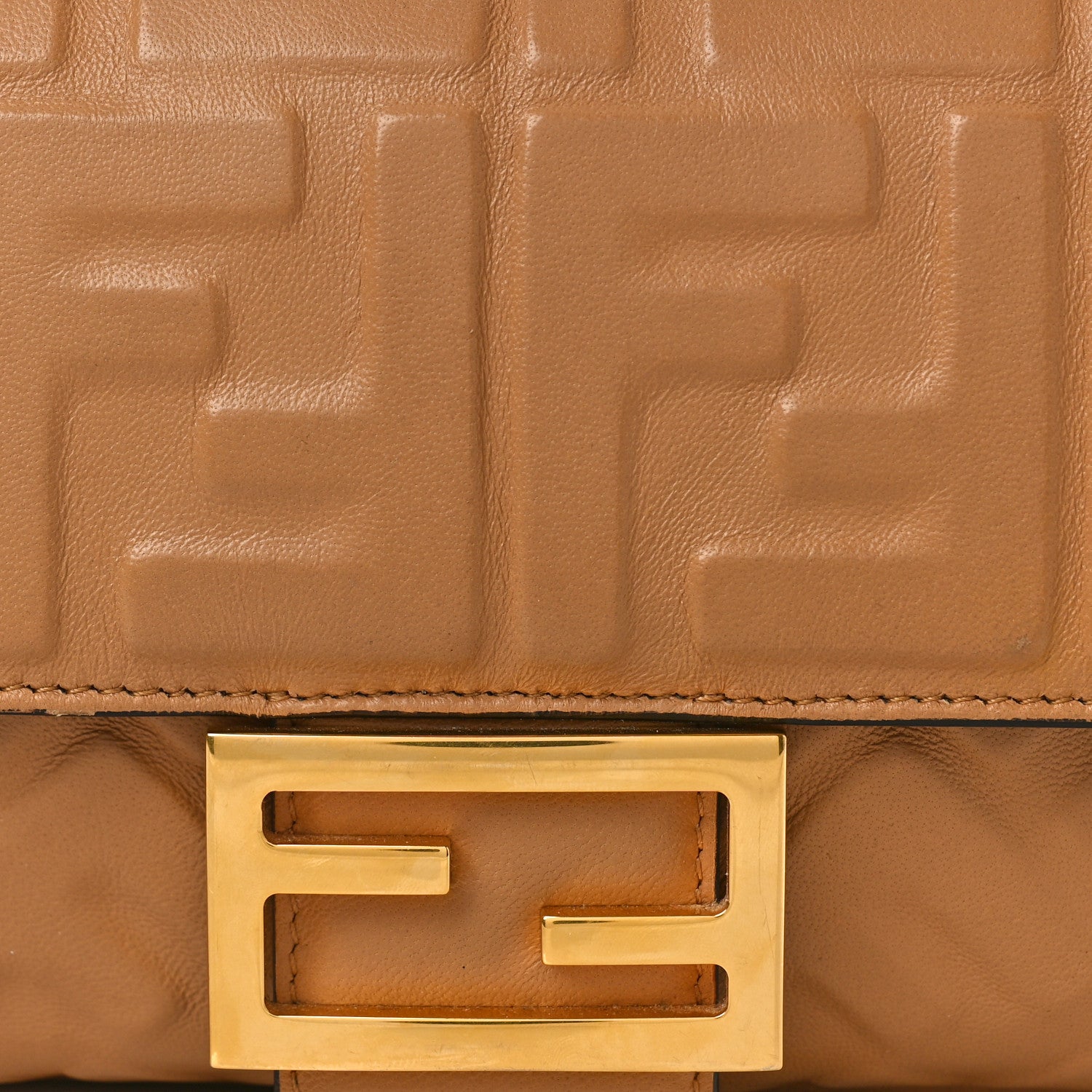Fendi Nappa FF 1974 Embossed Baguette Miele Scuro 7 of 9