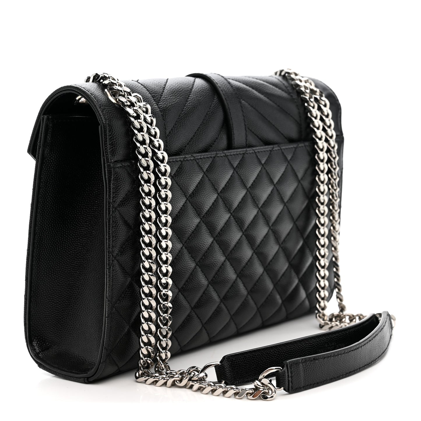 Grain De Poudre Textured Mixed Matelasse Triquilt Medium Monogram Satchel Black