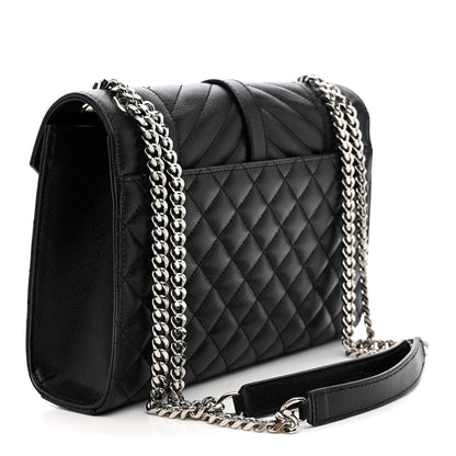 Saint Laurent Grain De Poudre Textured Mixed Matelasse Triquilt Medium Monogram Satchel Black 2 of 10