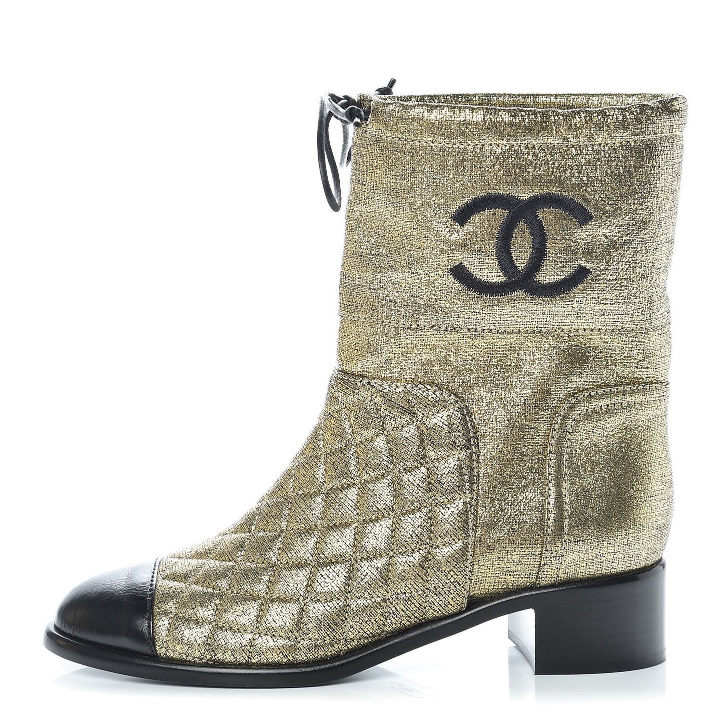 Metallic Goatskin Cap Toe Short Boots 37 Gold Black