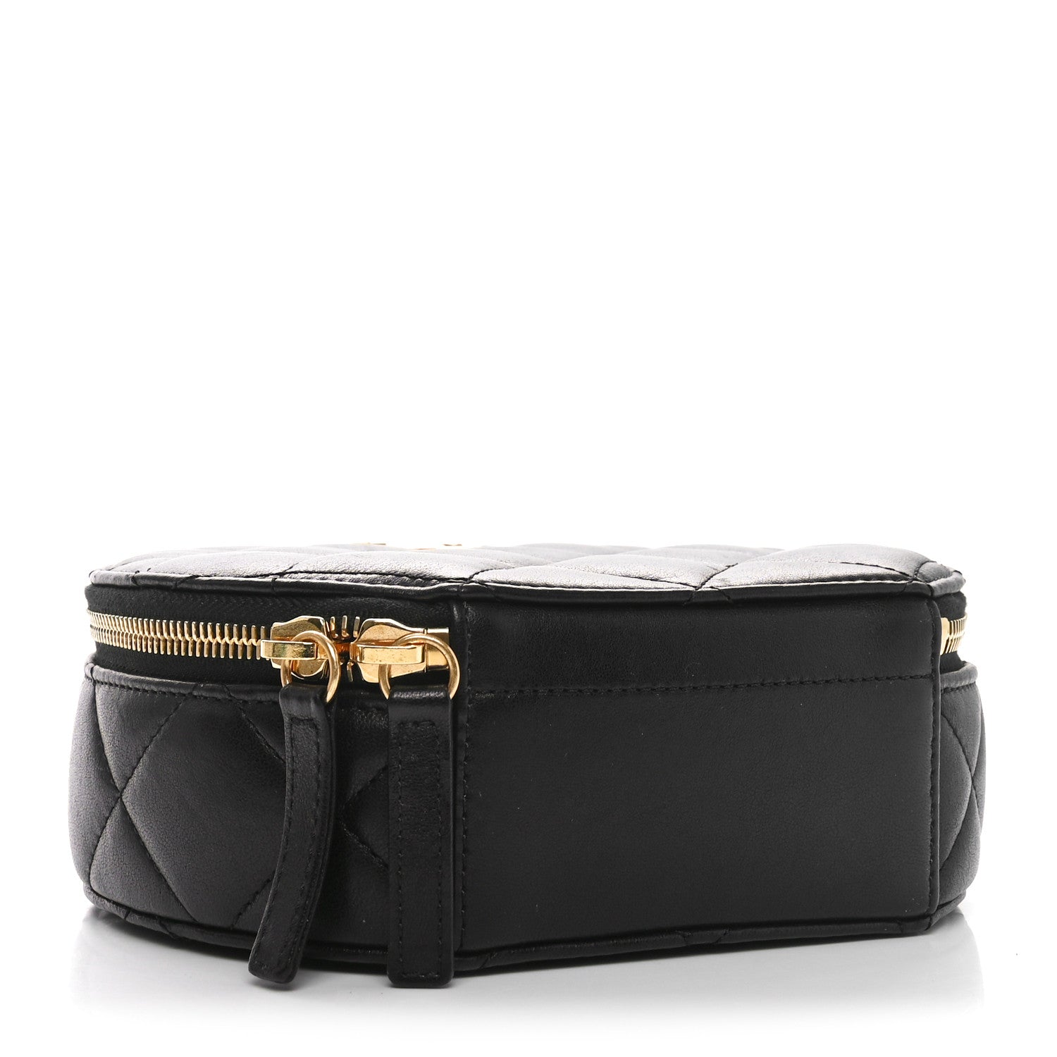 Chanel Lambskin Quilted Chain Logo Top Handle Small Round Black 4 of 11