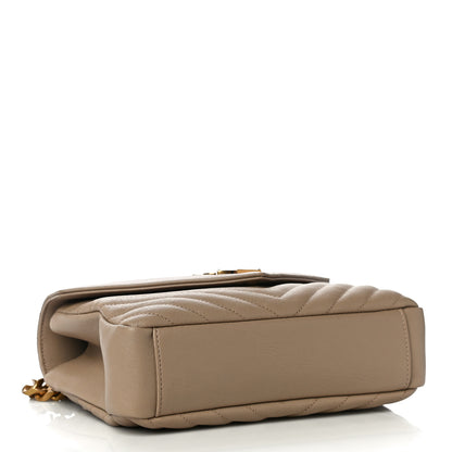 Saint Laurent Sheepskin Matelasse Chevron Monogram Medium College Bag Dark Beige 3 of 9