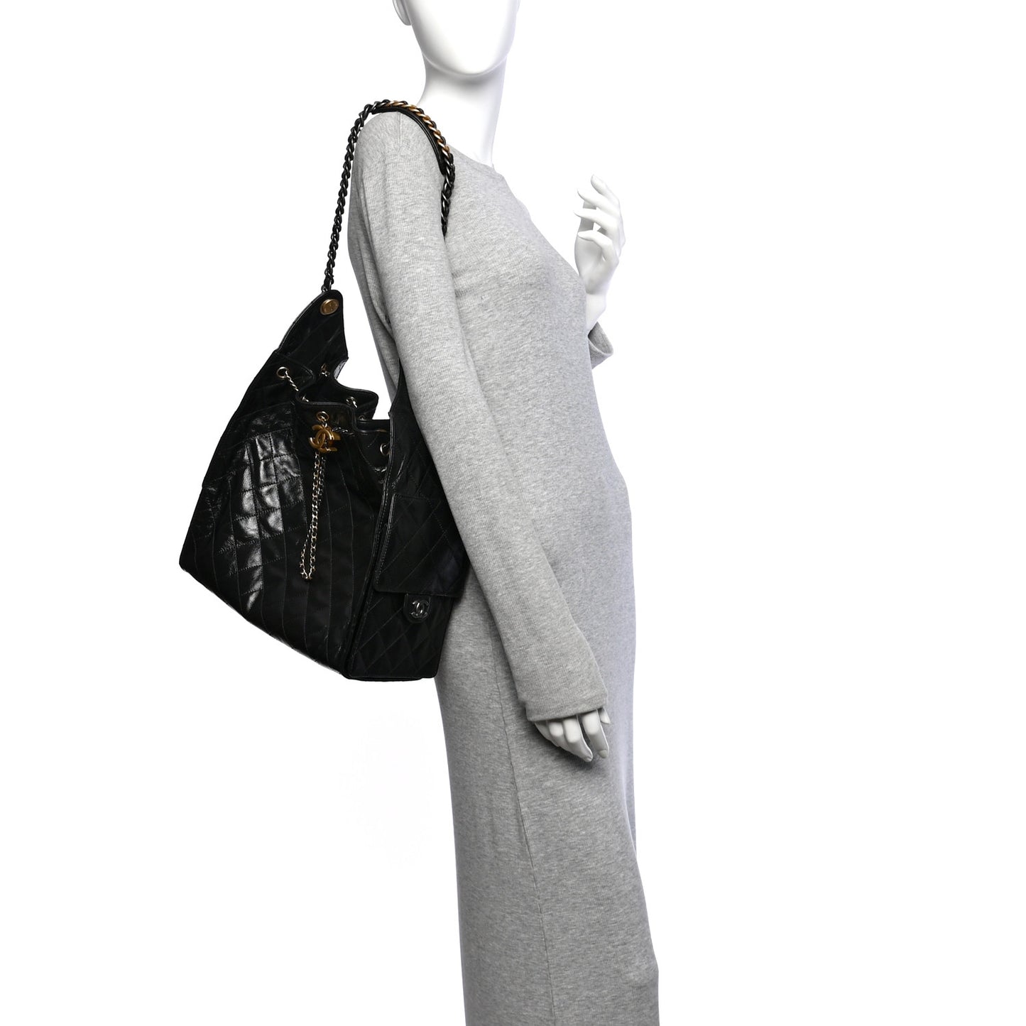 Shiny Crumpled Calfskin Quilted Medium Chanel 25 Handbag Black