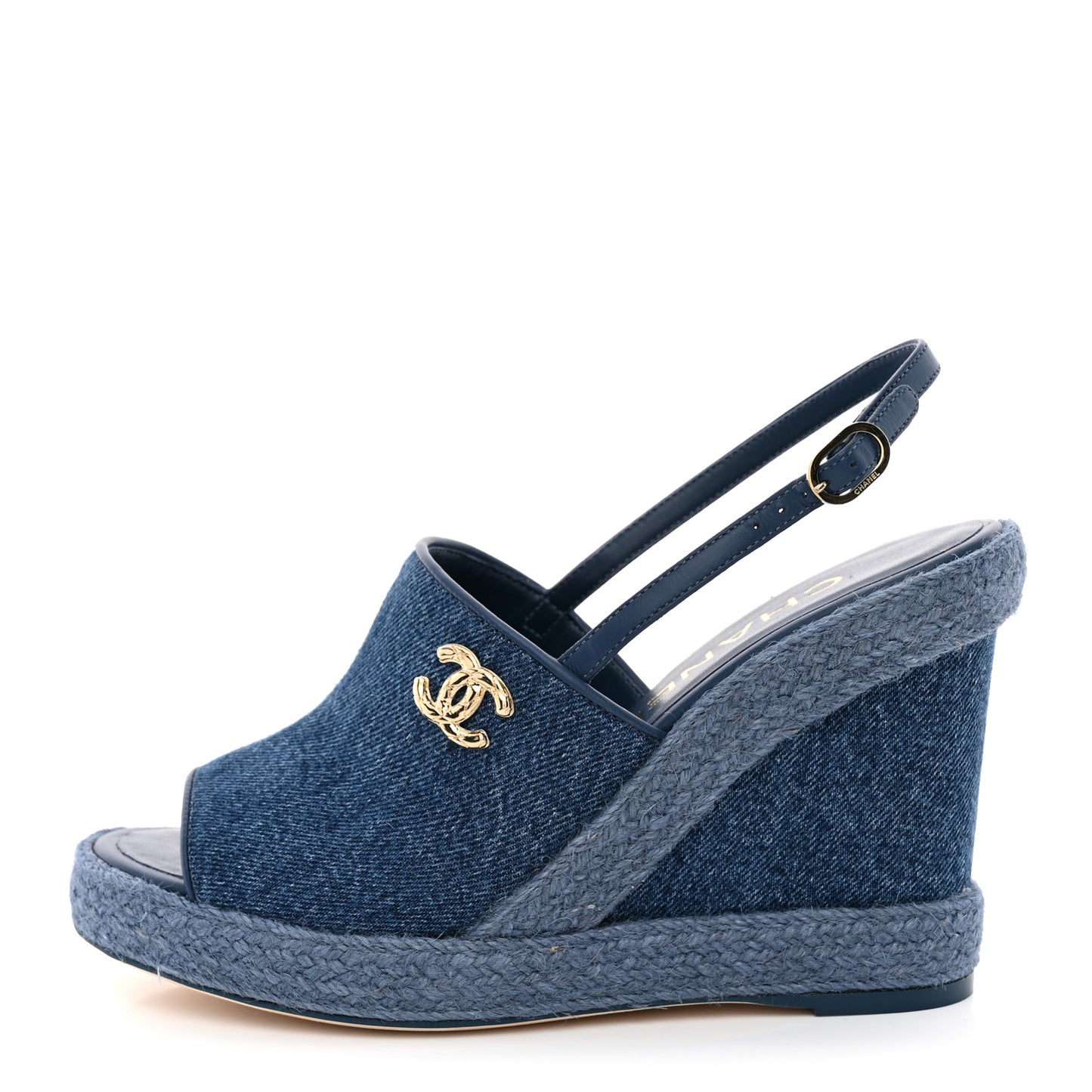 Washed Denim Braided Cord Wedge Sandals 38 Blue