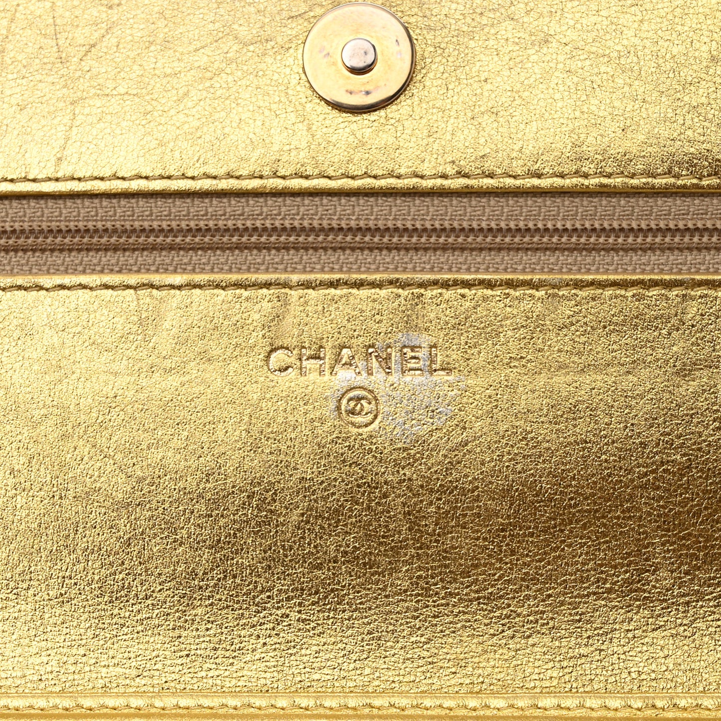 Metallic Calfskin Crocodile Embossed Cocodile Wallet On Chain WOC Gold