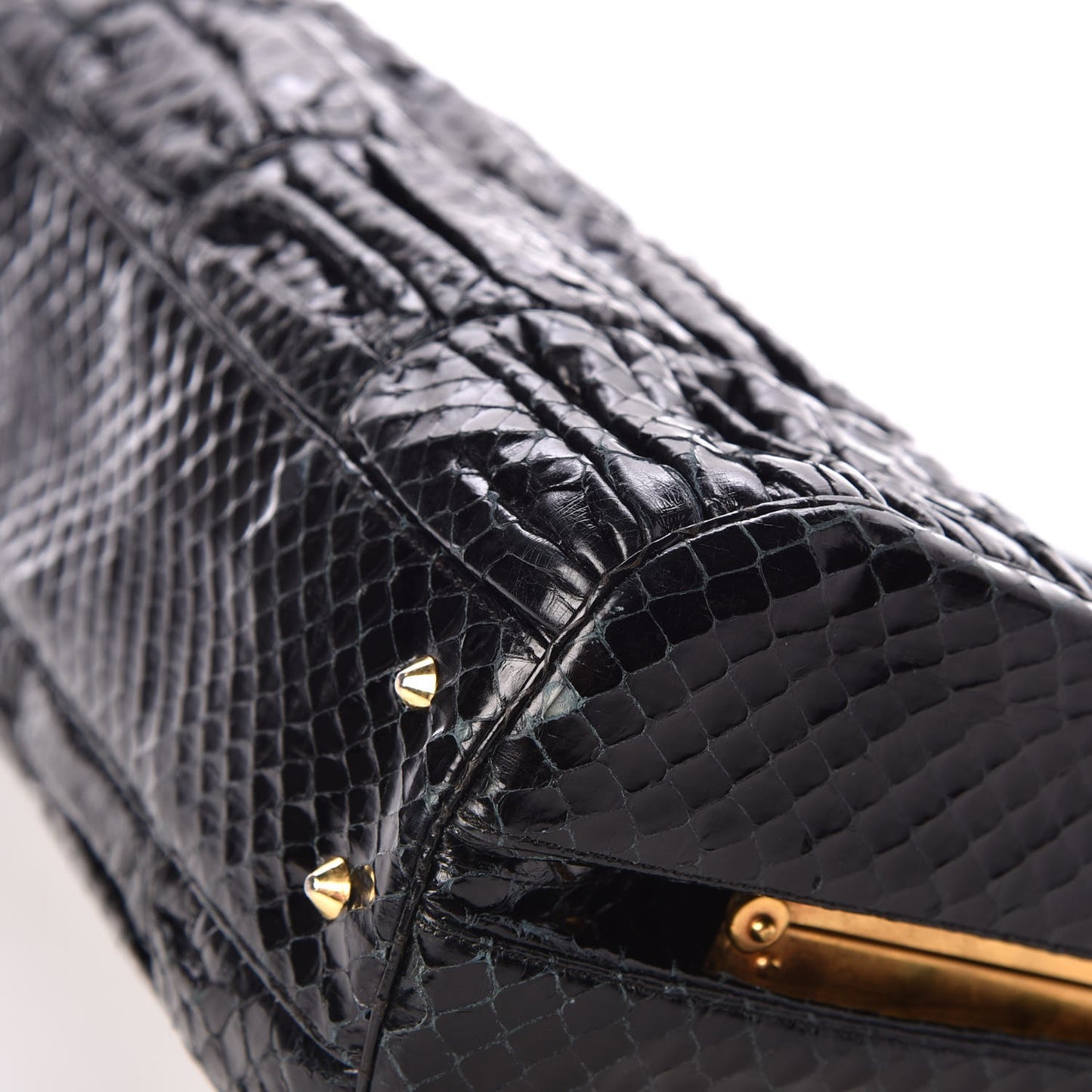 Glazed Snakeskin Frame Evening Bag Black