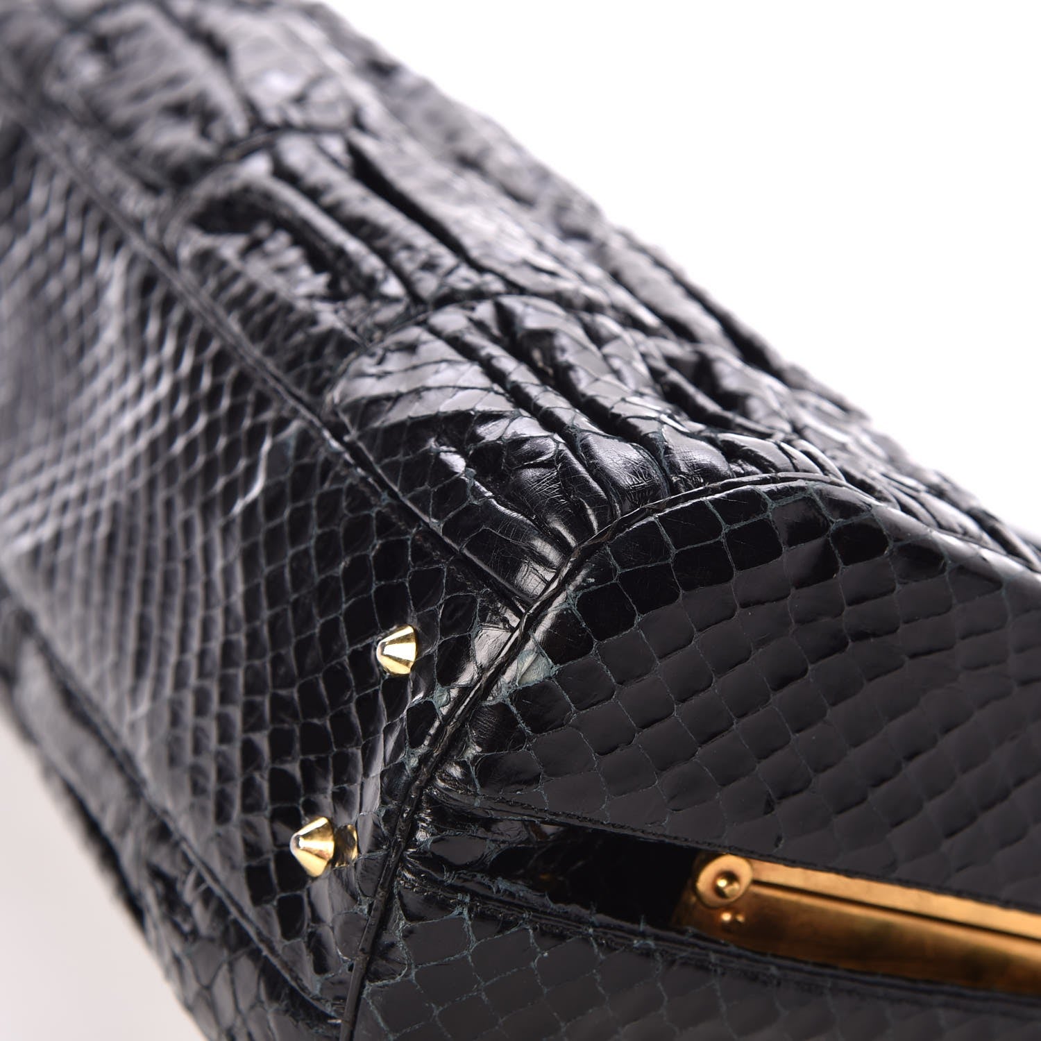 Judith Leiber Glazed Snakeskin Frame Evening Bag Black 9 of 9