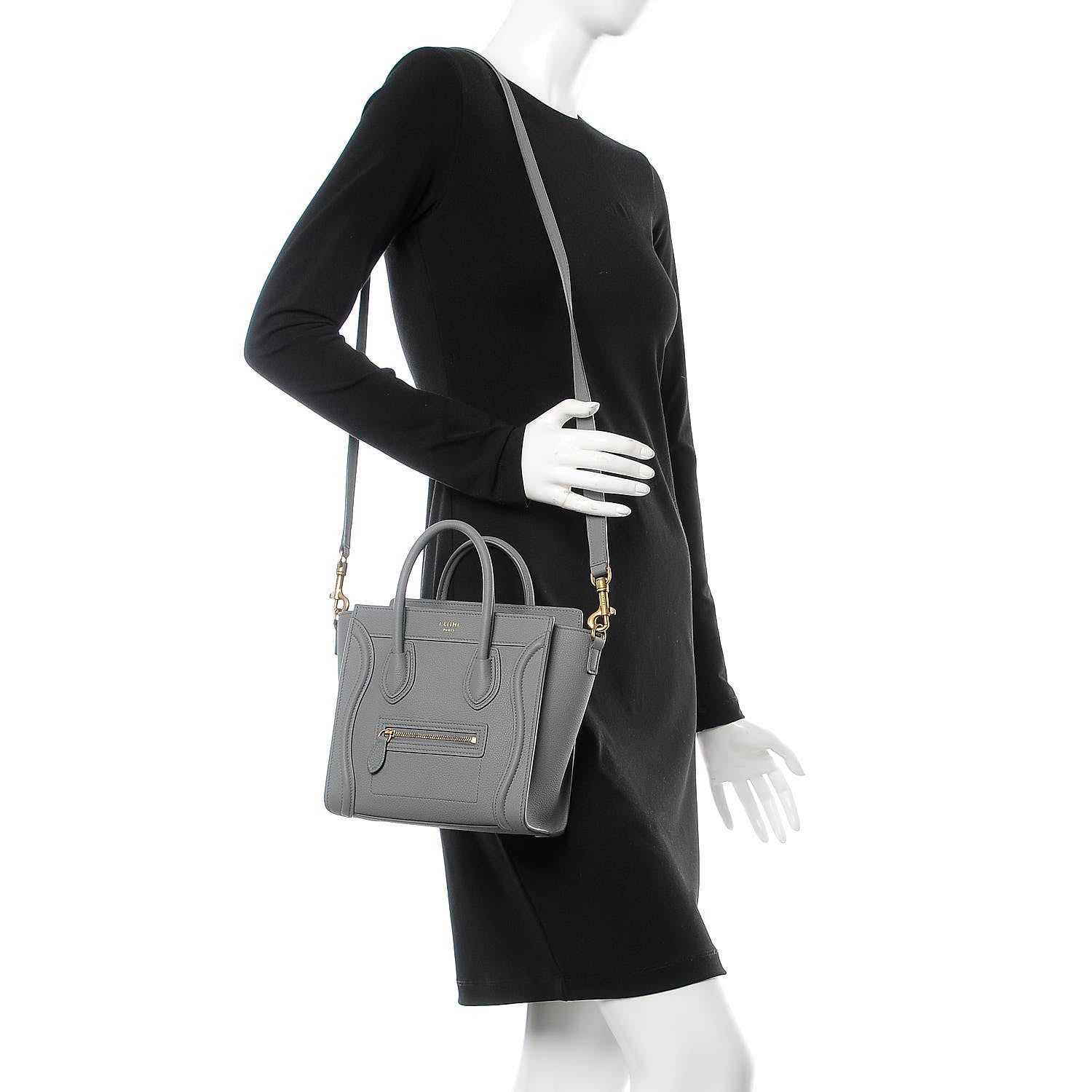 Celine Drummed Calfskin Nano Luggage Kohl 2 of 7