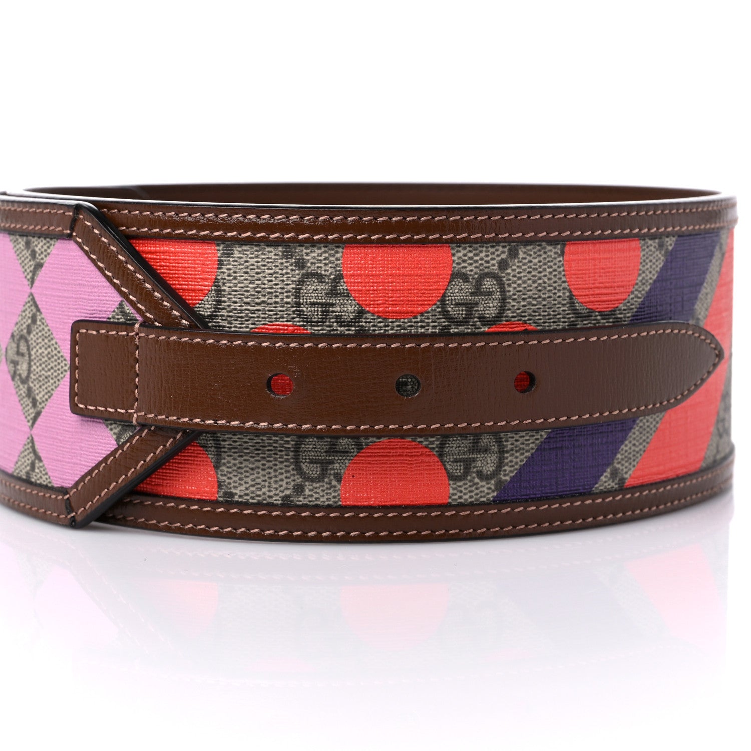 Gucci GG Supreme Monogram Equestrian Wide Belt 85 34 Brown Multicolor 3 of 4