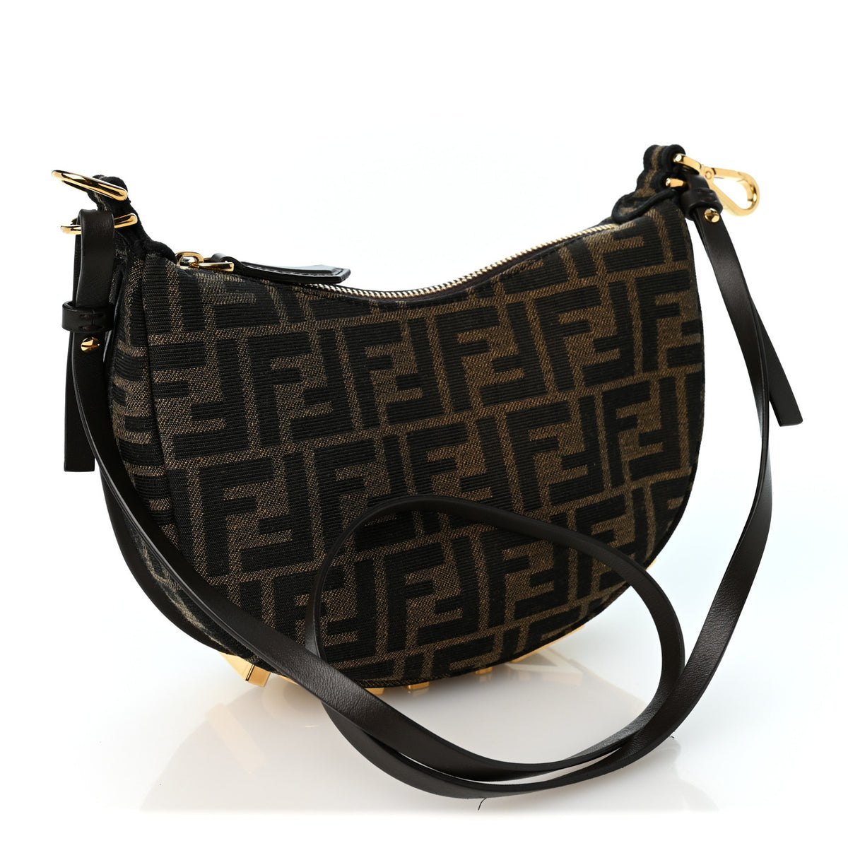 Fabric Jacquard Vitello Grace FF 1974 Mini Fendigraphy Hobo Bag Tobacco Moro Ebano