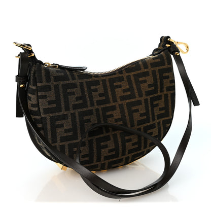 Fendi Fabric Jacquard Vitello Grace FF 1974 Mini Fendigraphy Hobo Bag Tobacco Moro Ebano 2 of 9