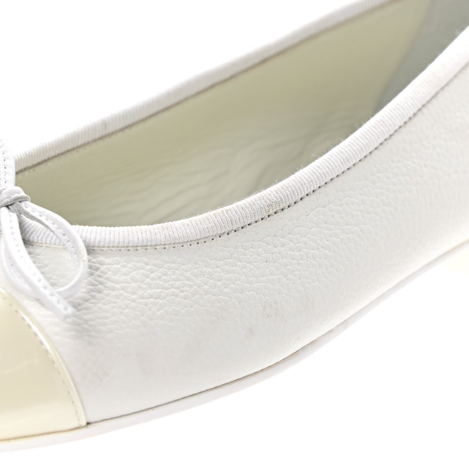 Chanel Calfskin Patent Cap Toe CC Ballerina Flats 36 White 9 of 13