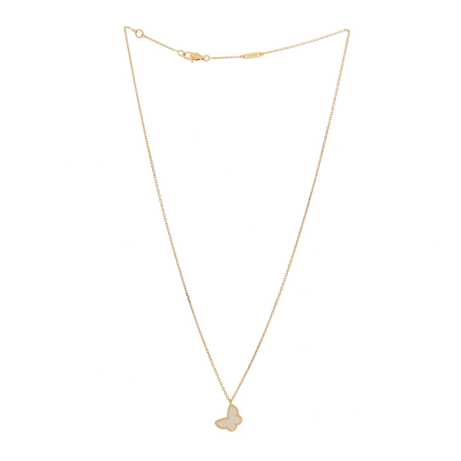 Van Cleef & Arpels 18K Yellow Gold Mother of Pearl Sweet Alhambra Butterfly Pendant Necklace 3 of 6