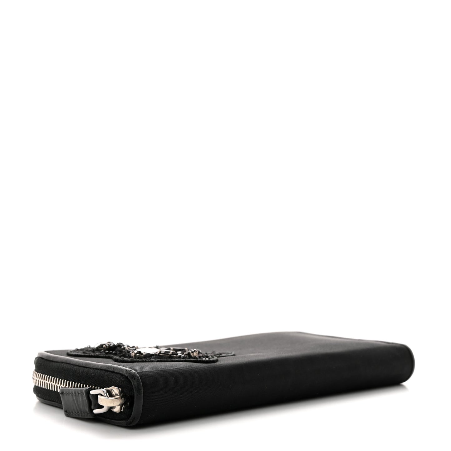 Tessuto Nylon Beaded Bear Zip Around Wallet Black