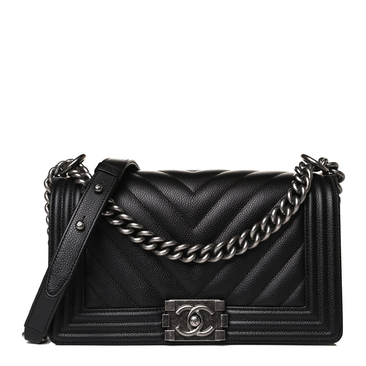 Chanel Caviar Chevron Quilted Medium Boy Flap Black 1 of 16