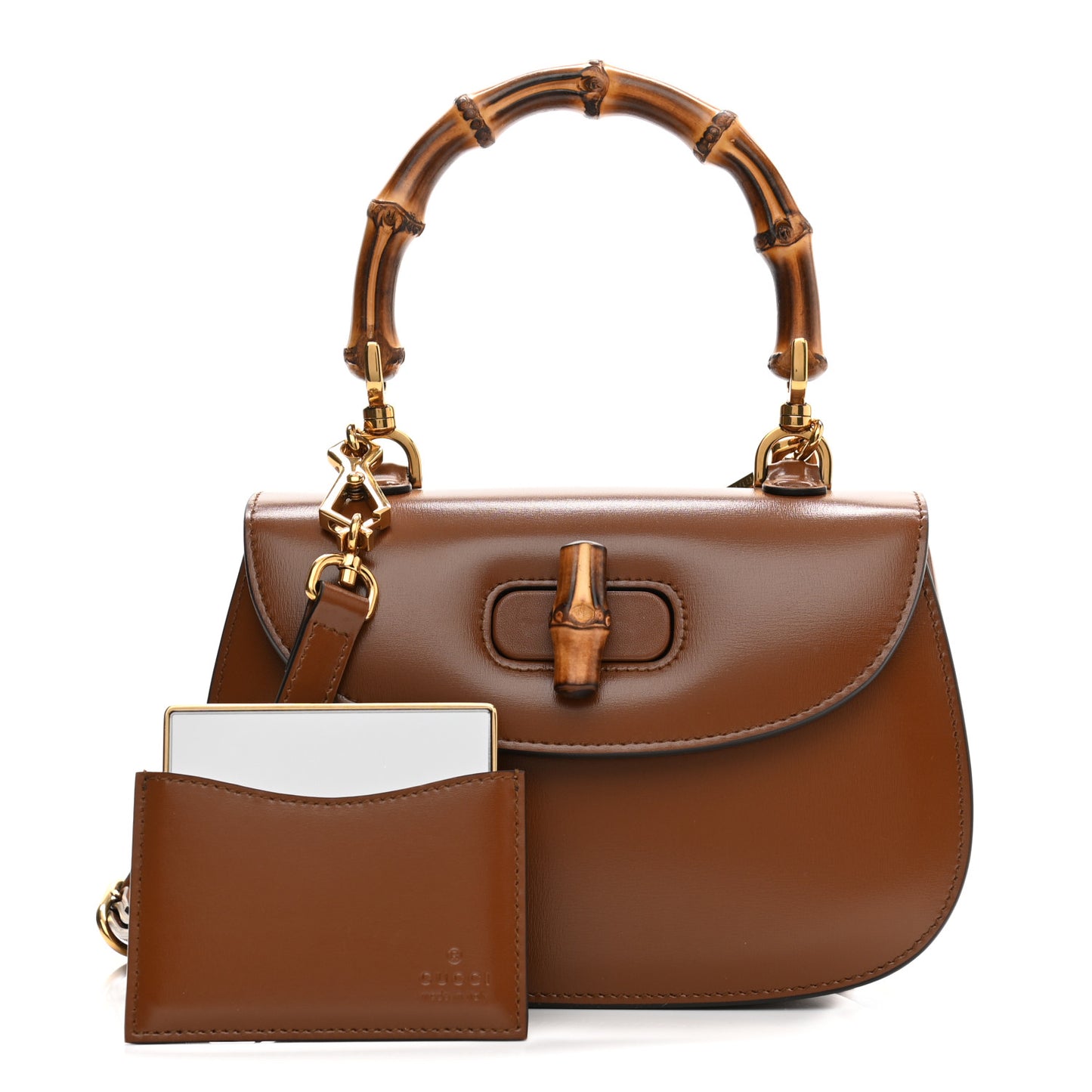Boarded Dyana Lux Calfskin Small Bamboo 1947 Top Handle Bag Brown
