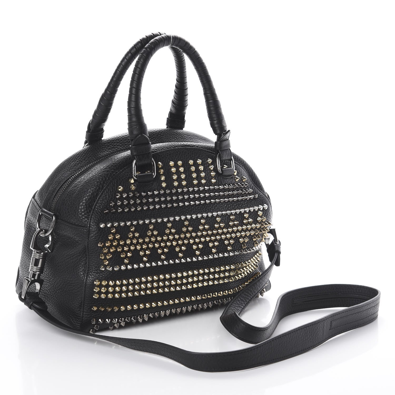 Christian Louboutin Calfskin Mix Chevron Spikes Small Panettone Bowling Bag Black 2 of 8