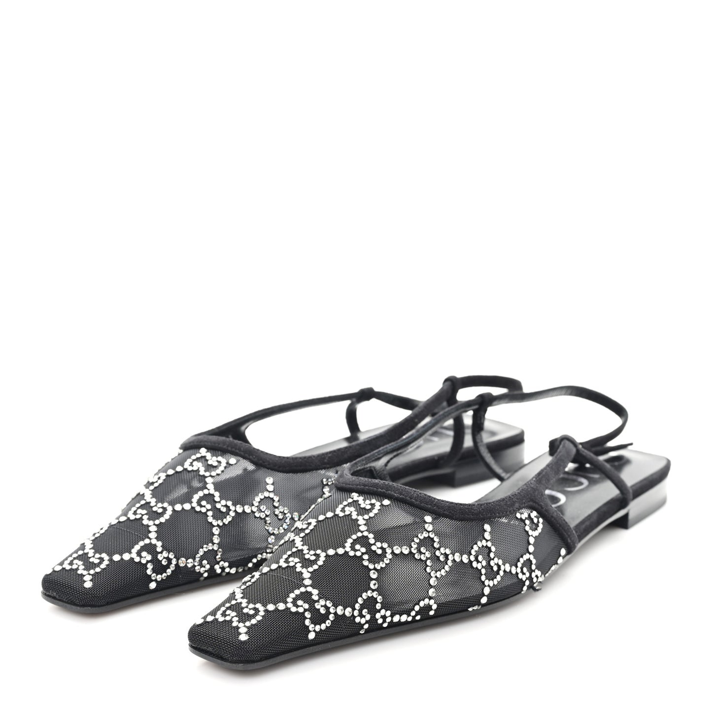 Tela Retino Kid Scamosciato Crystal GG Monogram Square Demi Ballet Flats 40 Black