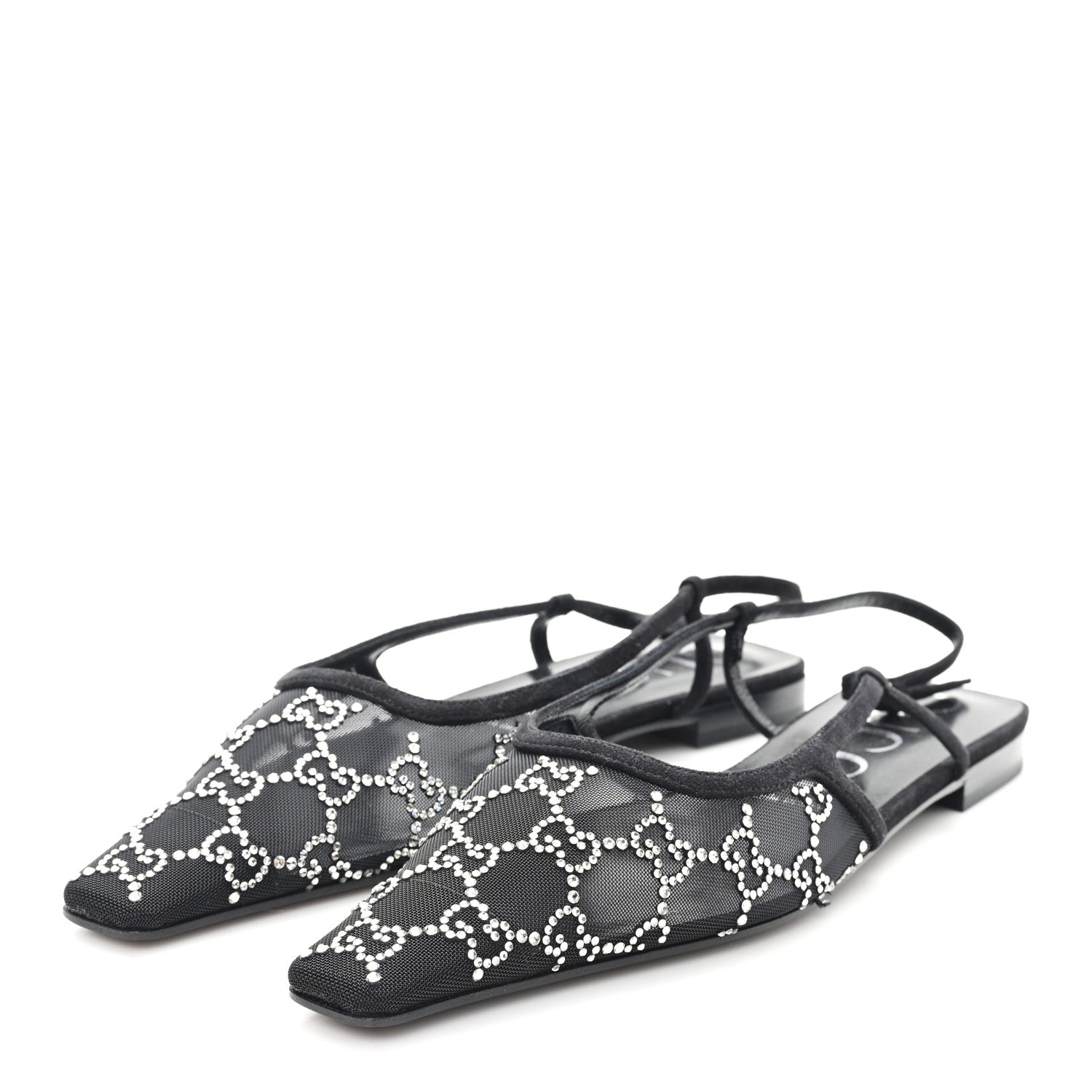 Gucci Tela Retino Kid Scamosciato Crystal GG Monogram Square Demi Ballet Flats 40 Black 4 of 8