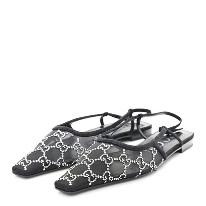 Gucci Tela Retino Kid Scamosciato Crystal GG Monogram Square Demi Ballet Flats 40 Black 4 of 8