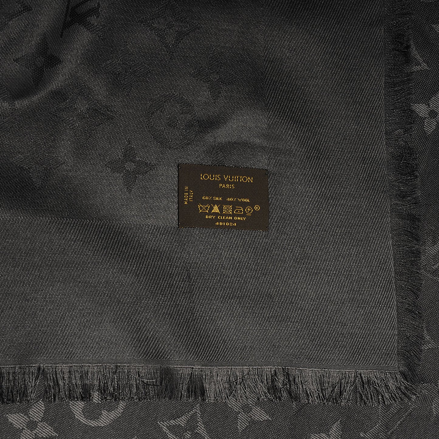 Wool Silk Monogram Shawl Anthracite