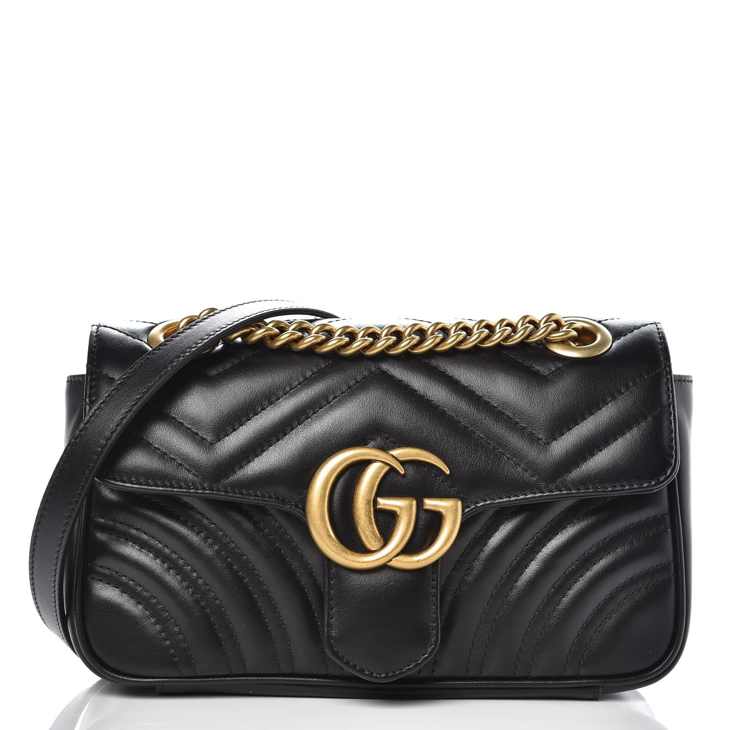 Gucci Calfskin Matelasse Mini GG Marmont Shoulder Bag Black 1 of 8