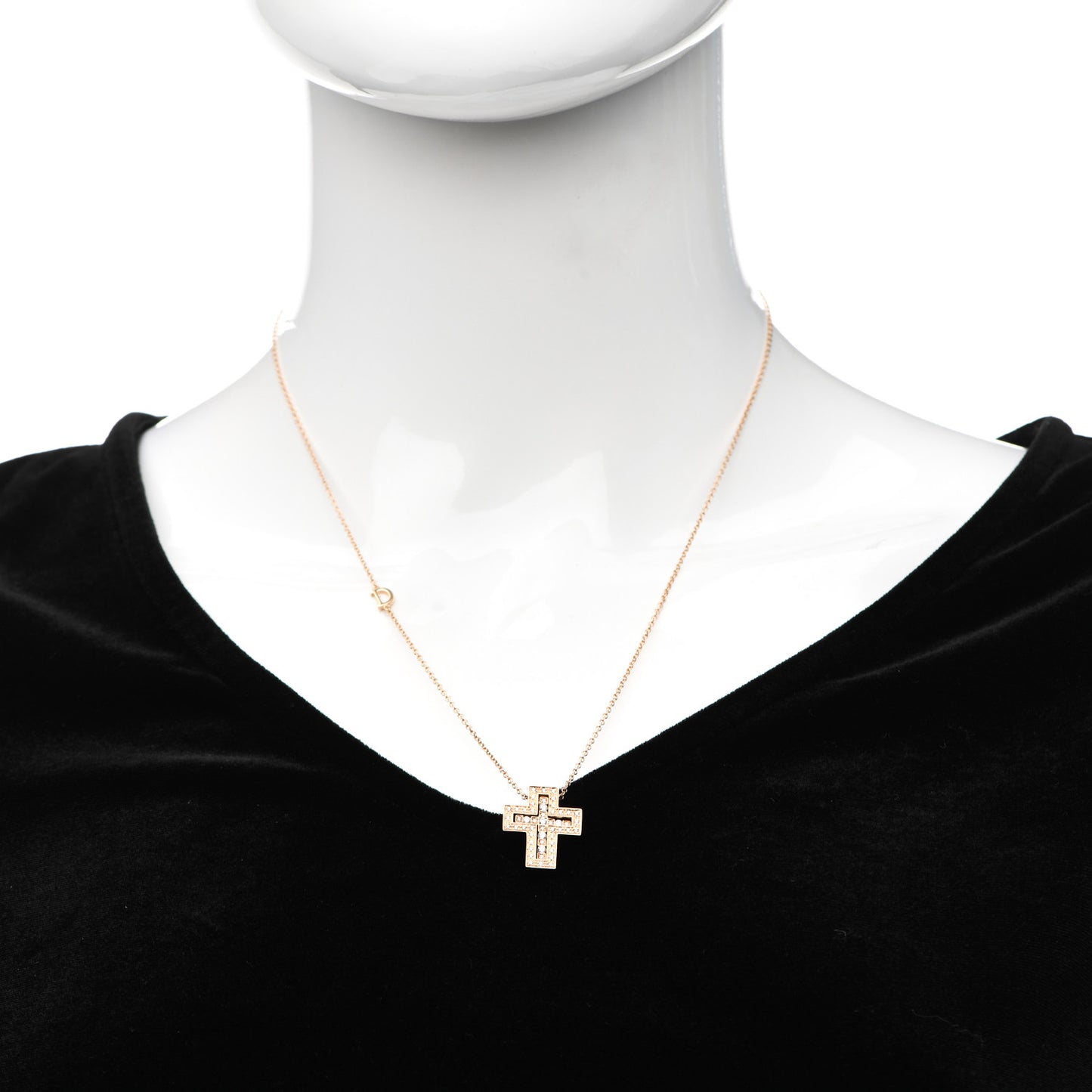 18K Rose Gold Diamond Belle Epoque Cross Pendant Necklace